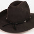 A dark brown felt cowboy hat with a black ribbon band and silver conchos, photographed on a clean white background.