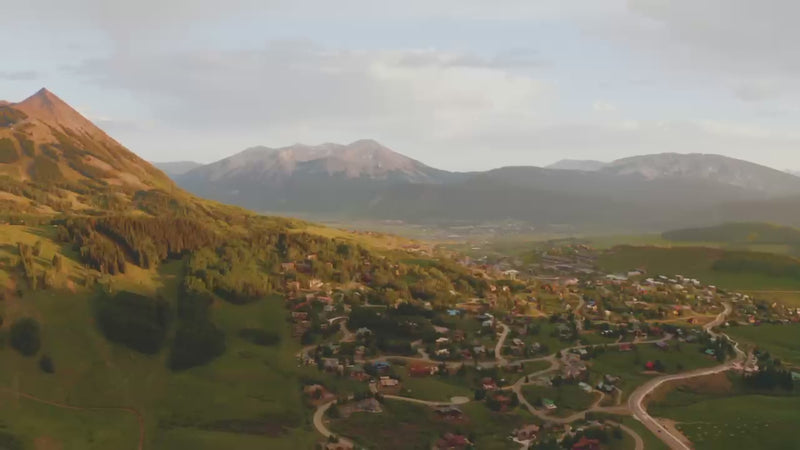 Friends of Bjorkstam Hat co hanging out in a the valleys of crestted butte colorado shot on a drone.